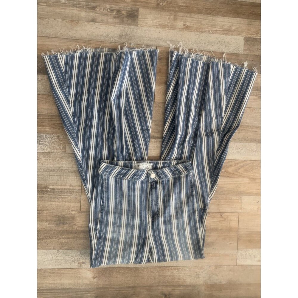 Free People Striped Bellbottom Flared Boho Hippie Retro Raw Hem Pants Size W26 - Picture 4 of 6